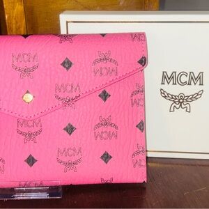 MCM Pink Logo Pattern Wallet